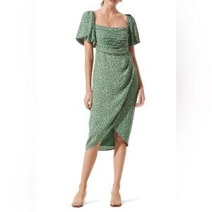 ASTR The Label Square Neck Bubble Sleeve Green Dress Size XL